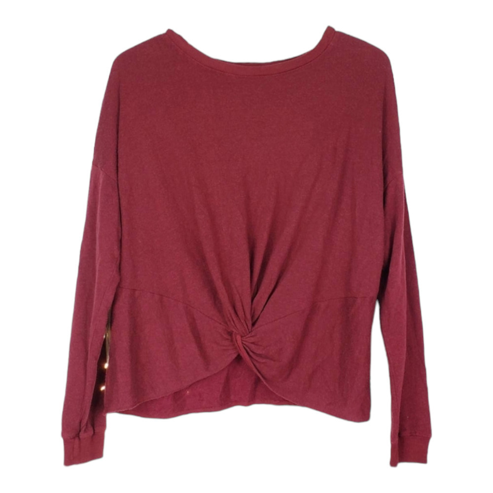 Tina + Jo Burgundy Knotted Front Top NEW Large Crew Neck Lightweight Knit
